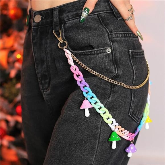 ✨ Colorful Layered Pant Chains | Handmade Alloy Mushroom Wallet Chain for Jeans - Picture 2 of 4
